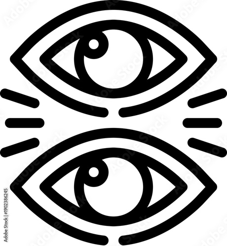 Double eye outline icon representing vision examination, ophthalmology testing, optometry clinic services, eye strain symptoms and routine preventive visual health screening

