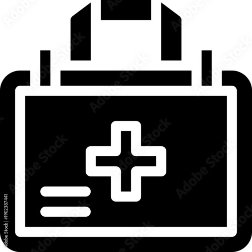 Emergency medical kit bag icon representing first aid box, doctor equipment case, portable healthcare supplies and rapid response treatment support in clinics

