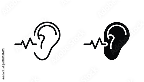 Ear icon with sound wave pulse, representing hearing or audio signal, outline and filled