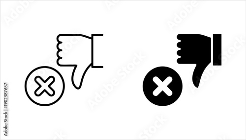 Dislike and thumbs down icon with cross mark for negative feedback