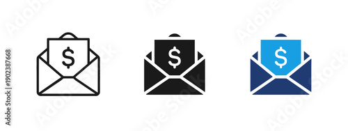 Envelope with dollar sign and letter inside, representing financial correspondence