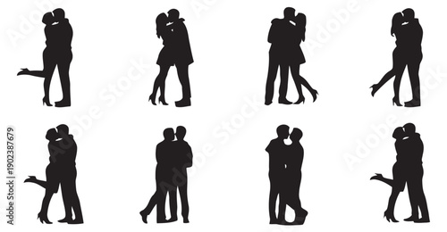 Diverse collection of couple silhouettes in various romantic poses