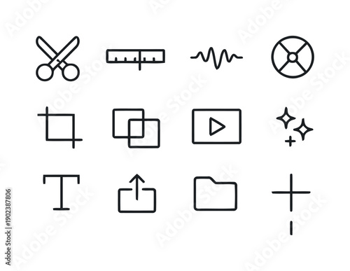 Editing icons set, tools and actions symbols collection for design