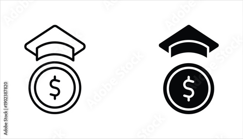 Education fund and scholarship concept vector icon with mortarboard and dollar coin