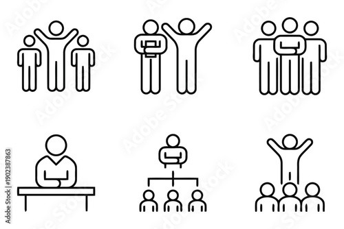 Educational leadership and team management icon set in thin line style