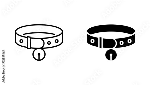 Dog collar with bell and stud detail outline and solid fill