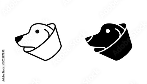 Dog head wearing medical cone outline and solid fill