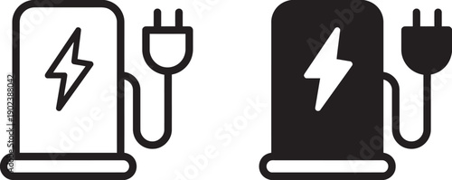 Electric car charging station outline and solid icon