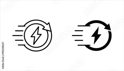 Fast charging battery symbol with circular arrows and speed lines