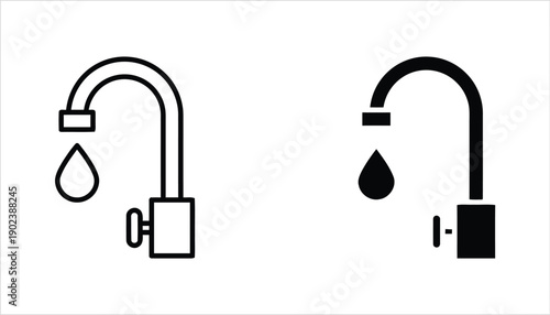 Faucet with water drop icons in outline and solid fill