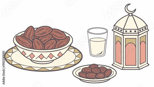 Celebrating Ramadan with dates and lantern in a serene still life setup