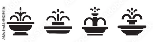 Four stylized fountain icons displaying water jets in different designs