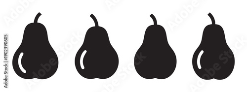 Four black pear icons with different styles on white background