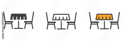 Restaurant Table and Chairs Representing Dining, Lunch, Dinner, Garden Cafe, Outdoor Seating, and Eating Spaces, Available in Outline
