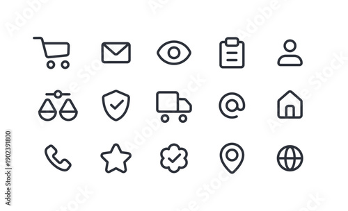 Minimalist Outline E-commerce Icon Set. Linear Online Store Interface Symbols.
