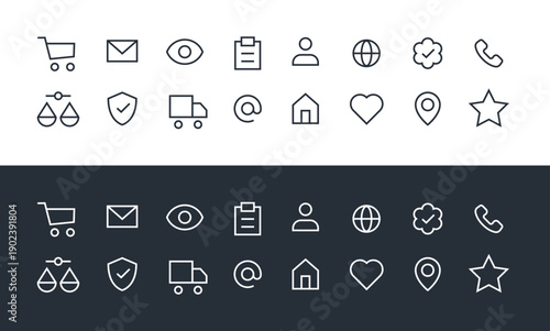 Minimalist Outline E-commerce Icon Set. Linear Online Store Interface Symbols.
