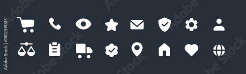 Filled Solid E-commerce Icon Set. Bold Online Store Interface Symbols.
