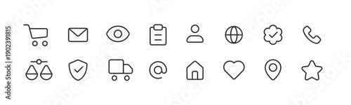 Minimalist Outline E-commerce Icon Set. Linear Online Store Interface Symbols.
