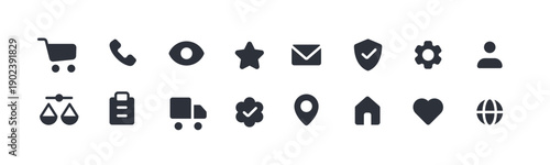Filled Solid E-commerce Icon Set. Bold Online Store Interface Symbols.
