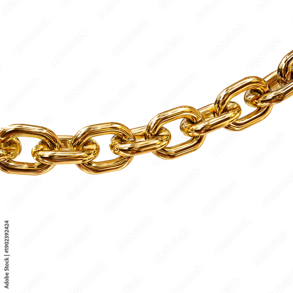 Fototapeta premium Close up of a thick textured gold chain on a white background