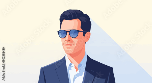 Pixelated portrait of a man wearing sunglasses and a suit