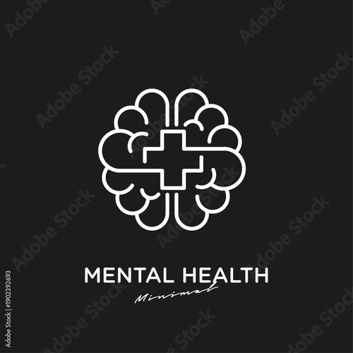 Minimalist Brain with Medical Cross Symbolizing Mental Health and Wellness