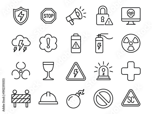 Warning signs and symbols for safety and caution in various industries