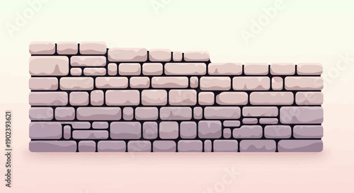 Pixelated stone wall with uneven top against a softly lit background