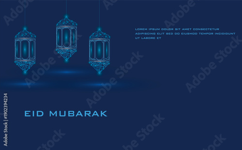 Eid Mubarak Background with Lanterns and Islamic Decoration