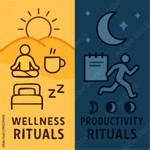 sun‑and‑moon ritual chart balancing calm routines with focused momentum in a bright, split‑day design