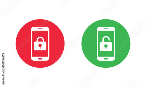 Telephone handset icons with padlock symbols in red and green outlines. Representing secure communication, encrypted calls, and privacy settings.