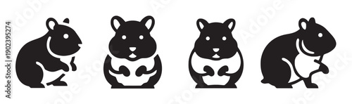 Hamster icons set depicting different poses and views of small rodents