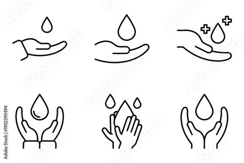 Hand washing hygiene icons and symbols for cleanliness and personal care