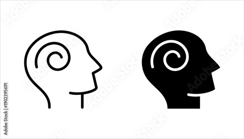 Head icons with spiral inside, representing mind or confusion, outline and solid