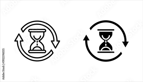 Hourglass time management icons with circular arrows representing loading or process