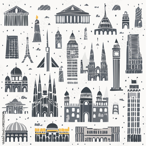Collection of iconic landmarks and famous buildings worldwide