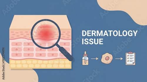 Skin surface indentation damaged cell problem dermatology issue inflammation magnifying illustration concept. Skin surface indentation with damaged cells and inflammation dermatology issue concept