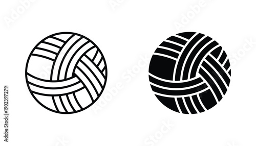 Line art and solid icons of yarn balls, craft and knitting symbols