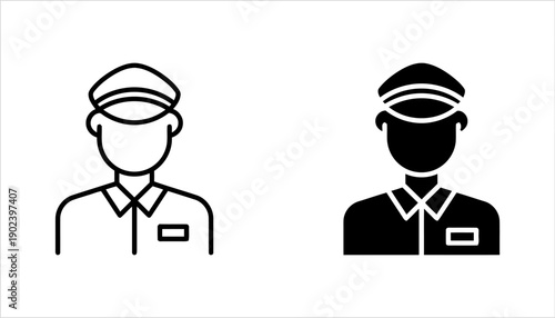 Male police officer icon outline and solid fill two variations isolated on white background flat vector illustration