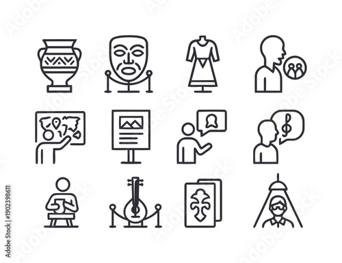 Museum and art gallery icons representing exhibits and visitors