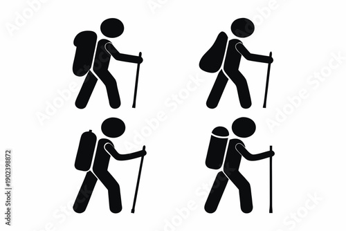 set of Hiking silhouette vector illustration isolated on white background