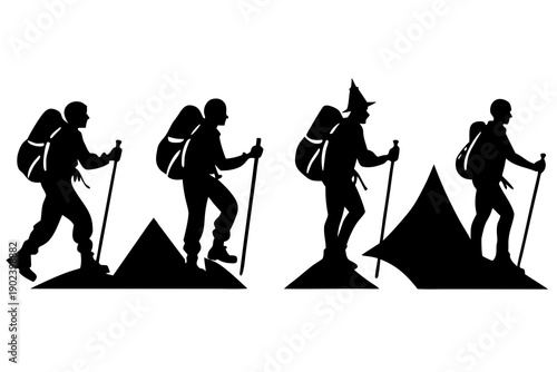 Outdoor Hiking People Silhouette Vector, Travel and Adventure Concept