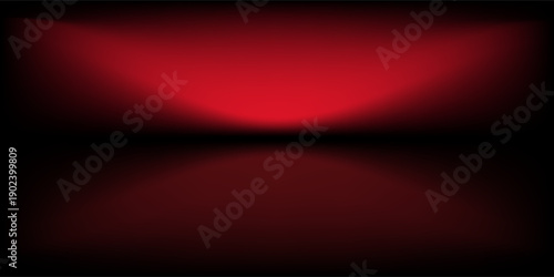 Red studio background. Abstract limbo podium studio room. Dark red gradient wall floor and spotlight scene. Showcase, promotion display. Vector stage mockup illustration