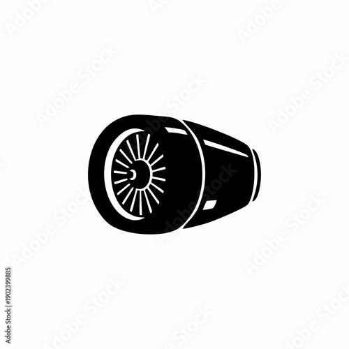 Aircraft jet engine turbine icon vector, aerospace propulsion system silhouette isolated on white background