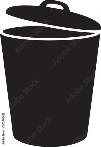 Black trash bin with lid outlined in white outline