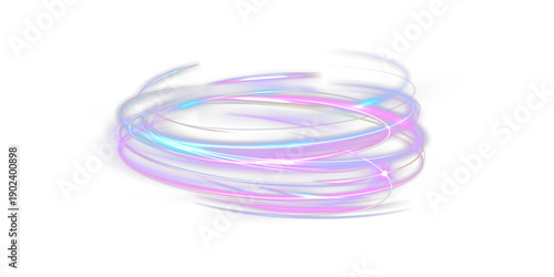 Dynamic neon light vortex with layered glowing rings and energetic swirling motion on dark background.