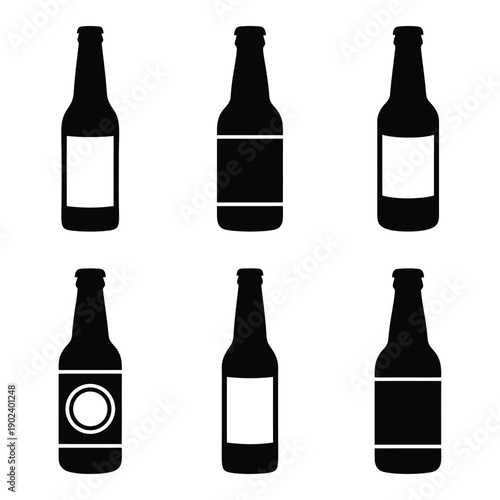 Six black silhouette beer bottles arranged in a grid pattern