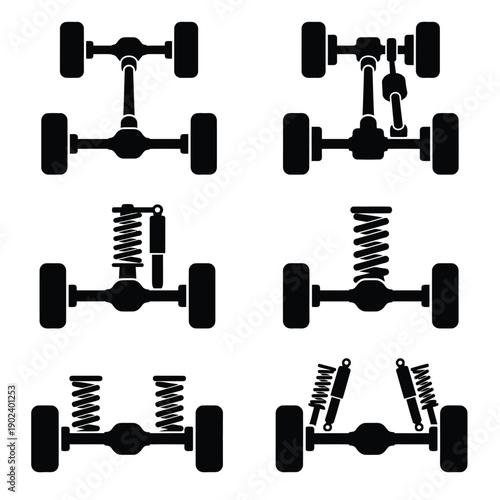 Diagram of vehicle suspension systems showcasing various designs and components
