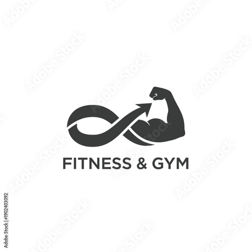 Strong Flexed Bicep Logo with Infinity Symbol Indicating Endless Fitness & Gym