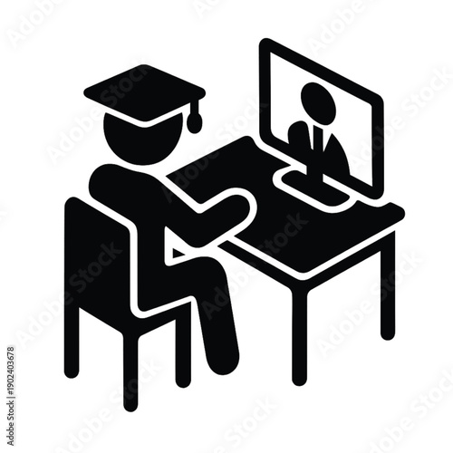 A silhouette illustration of a businessman sitting at an office desk working on a laptop and a man reading a book to represent a creative student learning concept